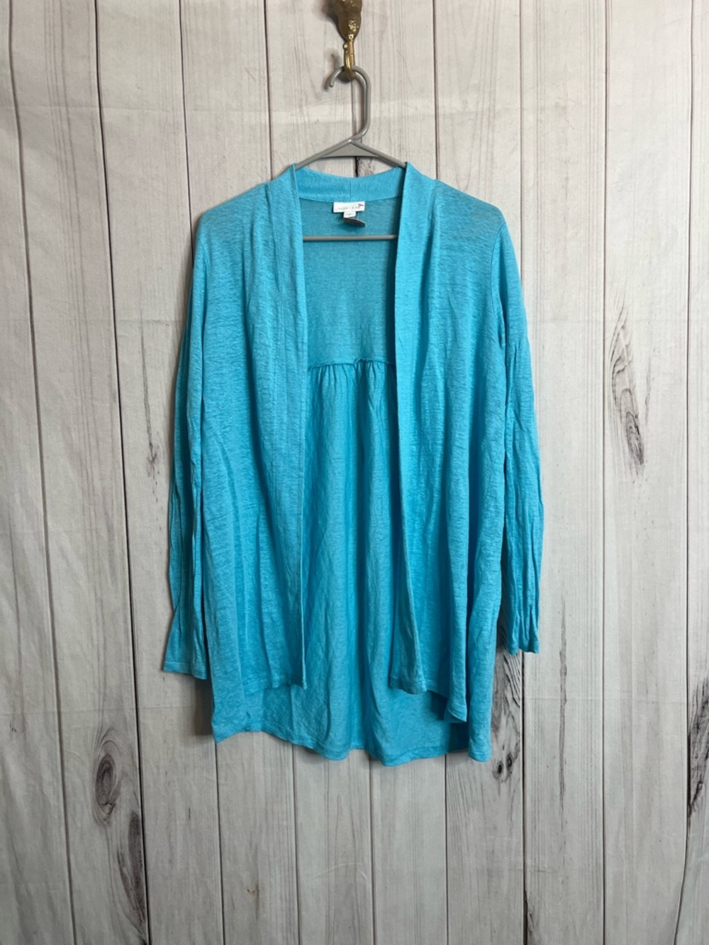 J. Jill 100% Linen Open-Front Cardigan - Bright Turquoise